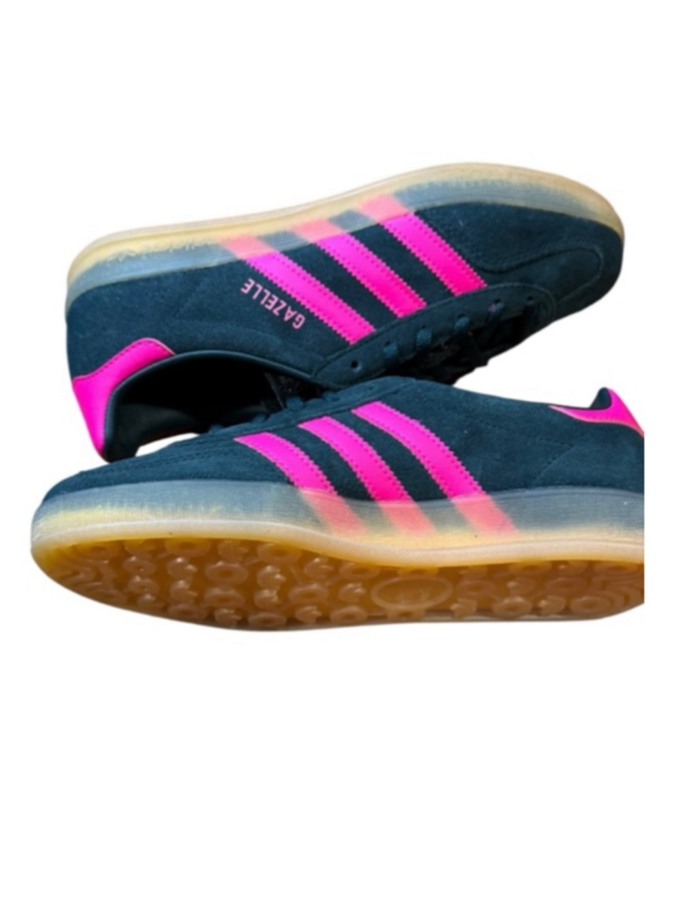 adidas Gazelle Indoor Sneakers in dk green with Hot Pink Accents